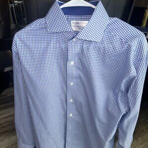 Lorenzo Uomo Blue Checkered Long Sleeve Dress Shirt – Size 16.5 32/33